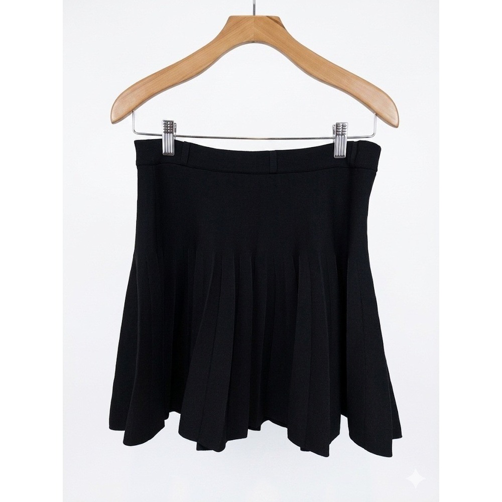 Zara Women's Dark Academia Black‎ Knit Pleated Mini Fit and Flare Skater Skirt M